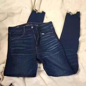 American eagle blue super high rise jegging 8 long